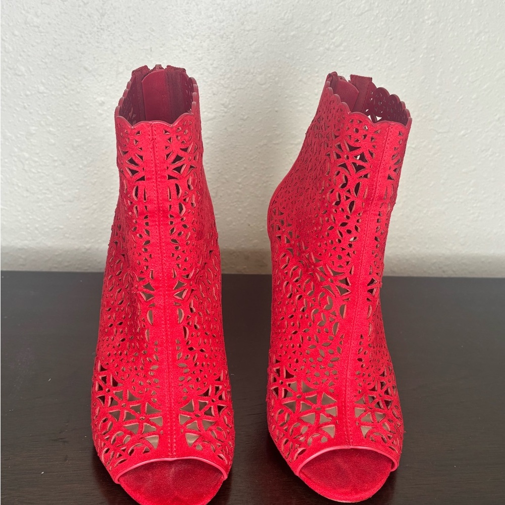 Aldo Red Ankle Booties with Laser-Cut Design